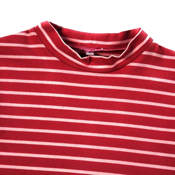 LilyCoco Women's Mock Neck Tops Red White Striped Long Sleeve Shirt, L - Picture 8 of 9